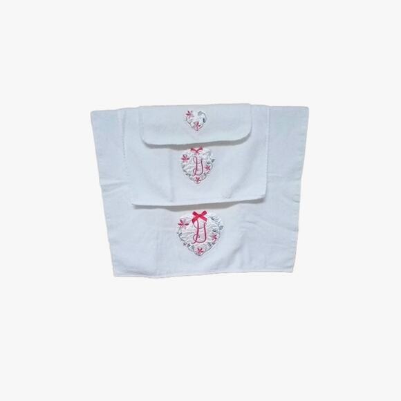 🎄Vintage Christmas Towel Set Monogram G Heart 💖 Holiday Bath Distressed - Picture 3 of 9
